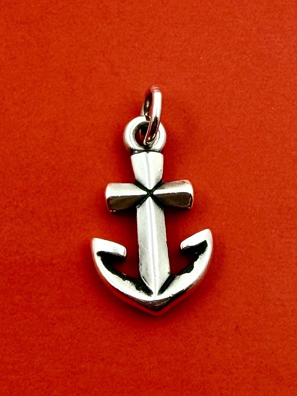 James Avery Silver Anchor Charm on Red